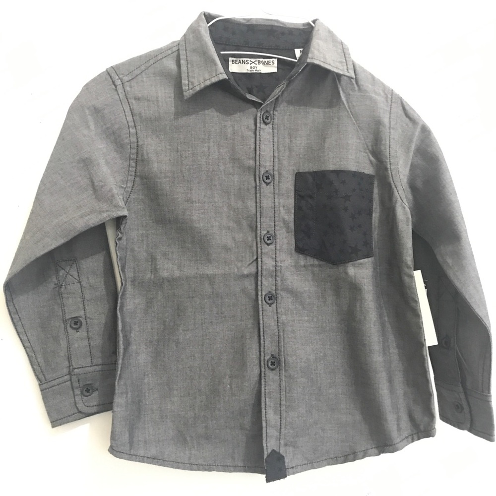 Boys long sleeve gray chambray button down shirt